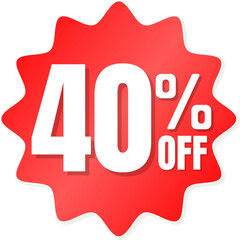 40% percent off(offer), shop now, red and yellow 3D super discount sticker, sale. vector illustration, Forty 