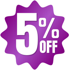 5% percent off(offer), shop now, purple gradient 3D super discount sticker, sale. vector illustration, Five 