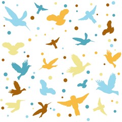 Seamless pattern with birds silhouettes over white background