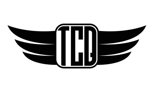 TCQ three Letter wing minimalist creative concept icon eagle symbol professional black and white logo design, Vector template