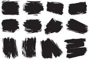 colección de manchas de pinceles y brochazos vectoriales color negro pinceladas abstractas estilo grunge - obrazy, fototapety, plakaty