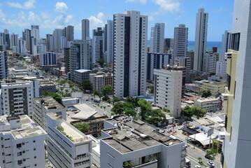 Skyline Buildings in a Blue Sky day at Boa Viagem Beach, Recife, Pernambuco, Brazil