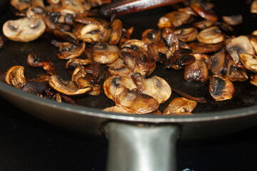 close up of roasted mushrooms on a pan