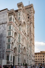View of the facade of the cathedral of the duomo of Florence and Giotto's bell tower