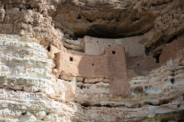 Montezuma's Castle Cliff Dwellings in Arizona looking at the Cliff Houses formed from Stones