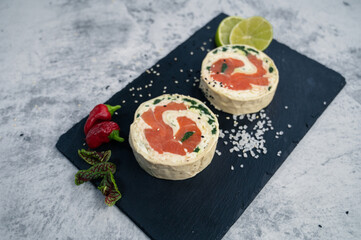 Salmon roll with mozzarella. Semi-finished dish