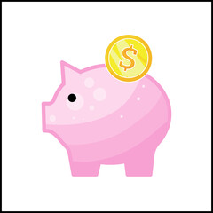 Piggy bank with coin , saving money - vector icon	
