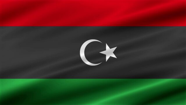 Texture background with a waving flag of Libya. Flag video for design and advertising. 3D-Illustration. 3D-rendering