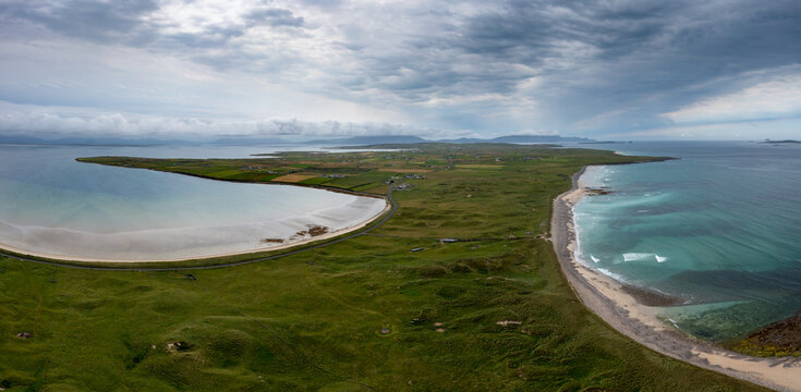 Panorama View Of The Southern Mullet Peninsula In County Mayo In Western Ireland With Elly Bay Beach