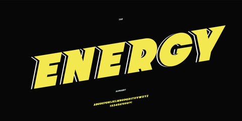 Vector energy font slanted style modern typography for infographics, motion graphics, video, promotion, decoration, logotype, party poster, t shirt, book, animation, banner, game, printing. 10 eps