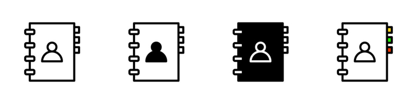 Conjunto de icono de agenda de contactos. Libreta de contactos