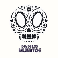 Dia de Los Muertos sugar skull. Day of the Dead or Mexico Halloween illustration banner black style for decoration, poster party, t shirt, . Vector 10 eps