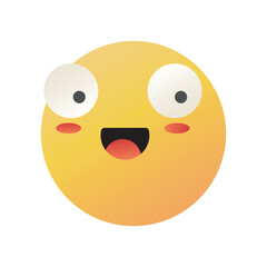 Cute Kawaii face with big eyes and mouth, feeling happy emotion. Isolated on white background vector illustration