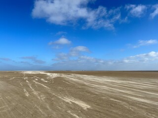 Empty sandy  beach on the north sea, windy weather