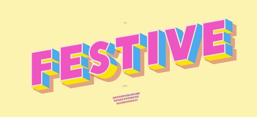 Festive font 3d bold style cute color for summer party poster, t shirt, flier, decoration, card, sale banner, printing on fabric, industrial, party poster, t shirt. Cool typeface. Trendy alphabet