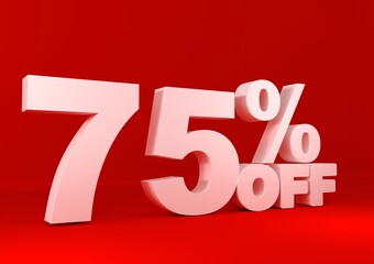 75 Percent off 3d Sign on White Background. 3d rendering.