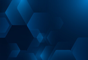 Abstract dark blue hexagon shape background. Futuristic geometric hexagon overlay pattern. Science and technology concept. Suit for banner, poster, brochure, website, flyer. Vector illustration