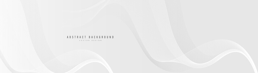 Abstract white background with flowing wave lines. Elegant white and gray smooth wavy lines design element. Futuristic concept. Modern horizontal banner template design. Vector illustration