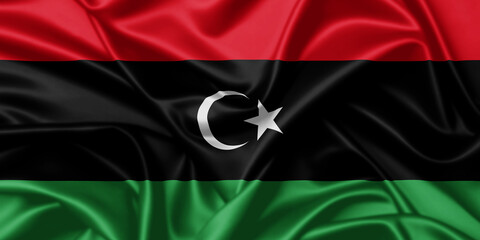 Libya waving flag close up satin texture background