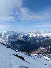 Winter hiking tour to Pleisenspitze mountain, Karwendel, Tyrol, Austria