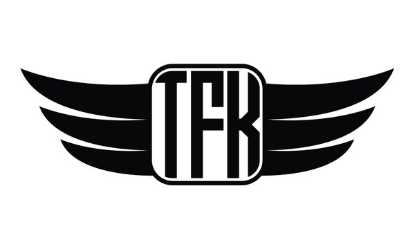 TFK three Letter wing minimalist creative concept icon eagle symbol professional black and white logo design, Vector template