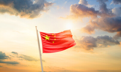 China national flag cloth fabric waving on the sky - Image