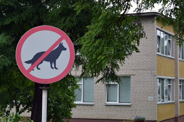 Entrance with dogs is prohibited, the dog is prohibited. Warning, no pets sign, prohibition,...