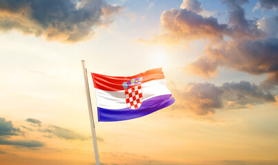 Croatia national flag cloth fabric waving on the sky - Image