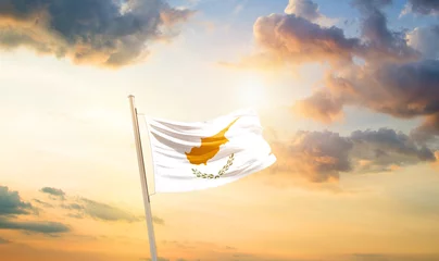 Wandcirkels tuinposter Cyprus national flag cloth fabric waving on the sky - Image © Faraz
