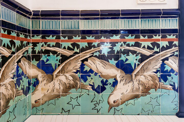 09 October 2016 : detail of azulejos panel in the museum de Arte Nova de Aveiro in Aveiro, Portugal 
