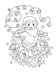 Santa Claus with Christmas flowers. Coloring Relaxing.
