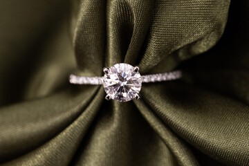 Diamond Wedding Ring Green Fabric