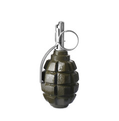 Hand grenade isolated on white background. Explosive weapon