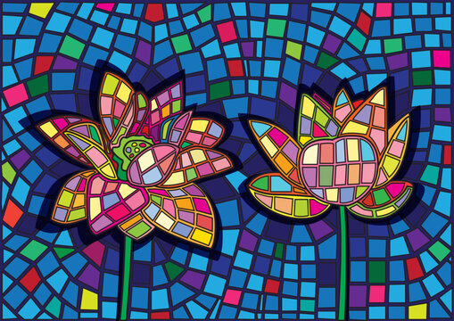 Lotus flower stained glass background illustration vector
