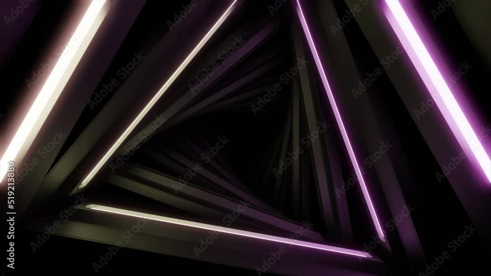 Poster triangular 3d tunnel with flashing lines. design. rotating 3d tunnel with triangles and glowing line