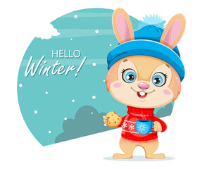 Merry Xmas and Happy New year. Cute cartoon rabbit