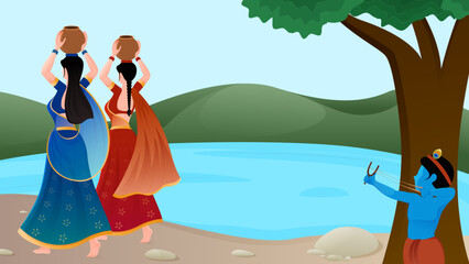 Obraz na płótnie Canvas Bal Krishna with Gulel and Gopi with matki vector illustration, Happy Janmashtami vector illustration.