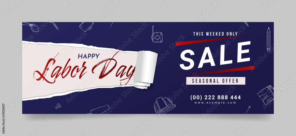 Wall mural labor day sale facebook cover page timeline web ad banner template | modern layout concept and blue 