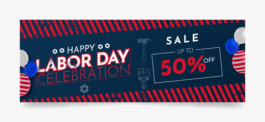 Labor day celebration facebook cover page timeline web ad banner template | Modern layout sale concept design