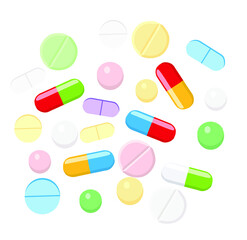 Medicine - tablets of various shapes, colors and types - red green naked white yellow