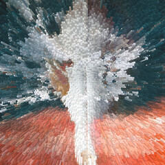 Abstract collage art with animal skull on dynamic background