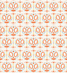 Dia de los muartes skulls pattern color cartoon style for Day of the dead, Halloween, holiday party, traditional mexican wallpaper. Vector Illustration 10 eps