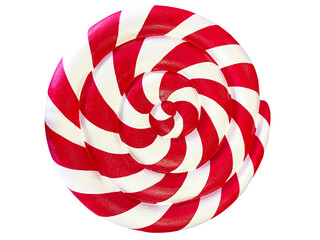 Isolated candies,spiral caramel of red and white color.A Swirling Pattern Of Sweet Caramel.Twisted...
