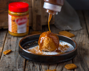 LOTUS ICE CREAM BOMB served in a dish isolated on wooden background side view of dessert