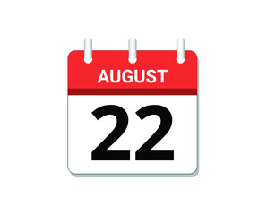 August, 22nd calendar icon vector, concept of schedule, business and tasks
