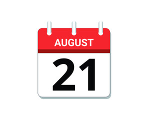 August, 21st calendar icon vector, concept of schedule, business and tasks
