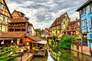 Fototapeta na wymiar Traditional half-timbered houses in the Little Venice district of Colmar - Alsace, France