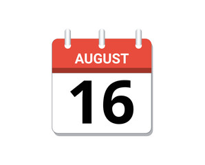 August, 16th calendar icon vector, concept of schedule, business and tasks
