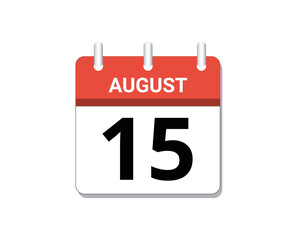 August, 15th calendar icon vector, concept of schedule, business and tasks
