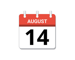 August, 14th calendar icon vector, concept of schedule, business and tasks
